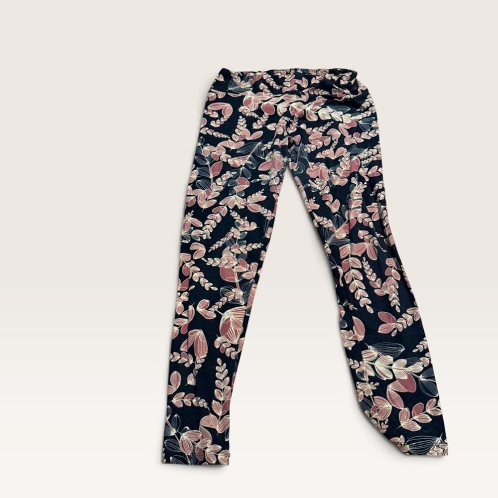 LuLaRoe TC Tall Curvy Leggings Black Mauve Floral 12-18